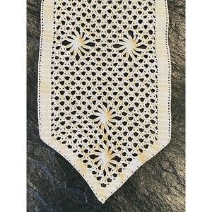 52" Vintage Boho Homemade 3D Crochet Table Runner Dresser Scarf Doily Farm House